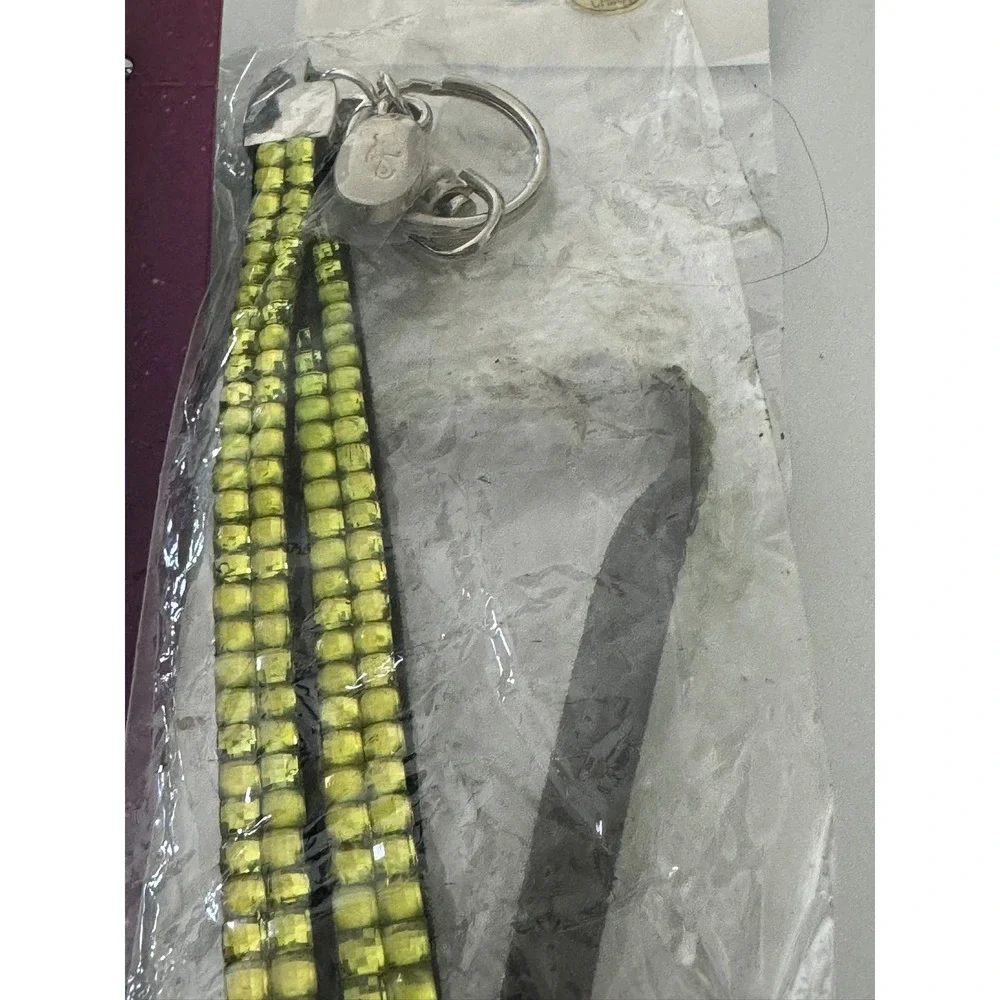 Bling Bling Keychain Set 2pc Lime Green‎ Rhinestone Lanyard Silver Tone Hardware